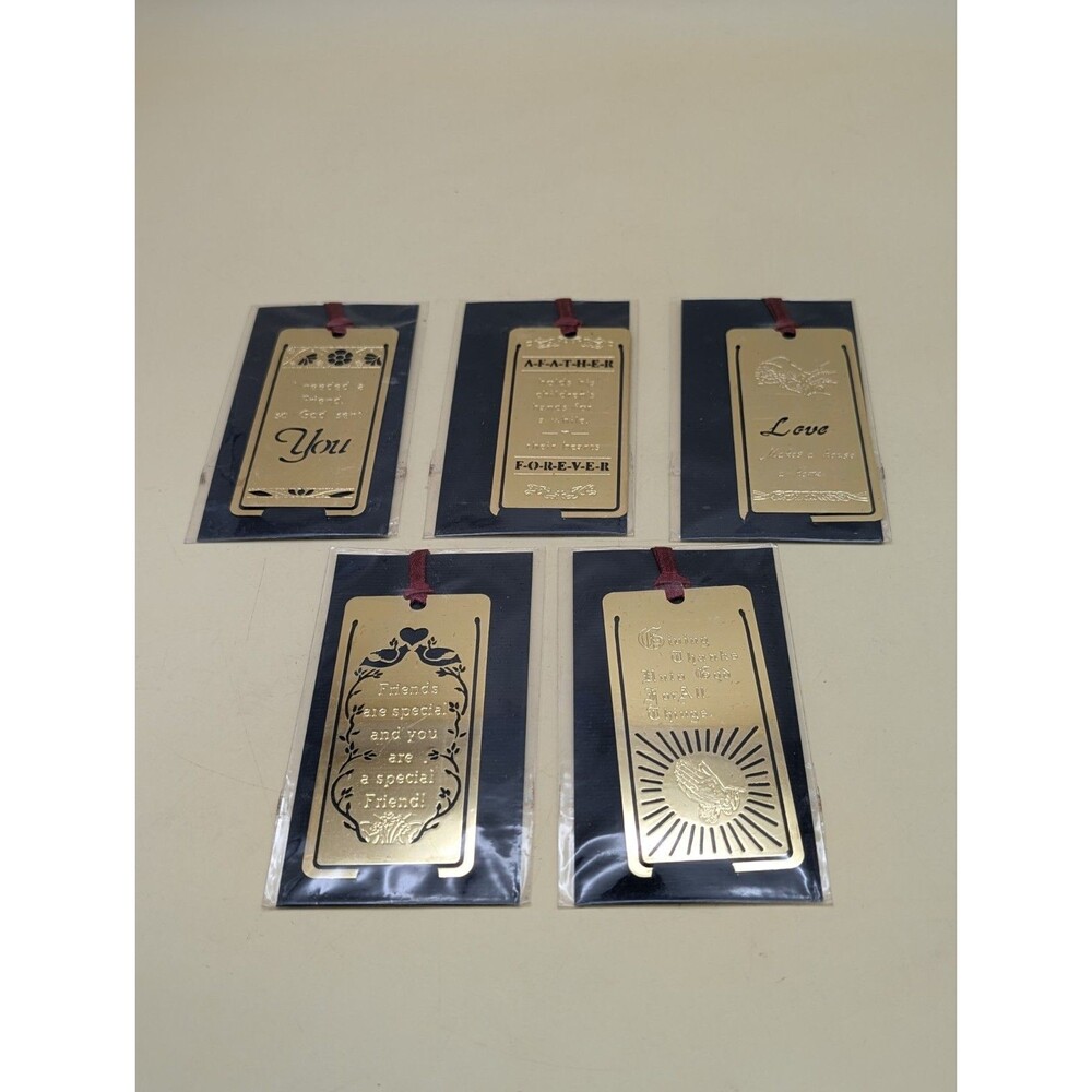 Vintage Brass Metal Bookmarks Lot of 5 Gold Tone Inspirational Quotes Religious